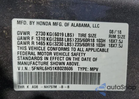 2019 Honda Odyssey Ex from USA, damaged, VIN 5FNRL6H51KB028606